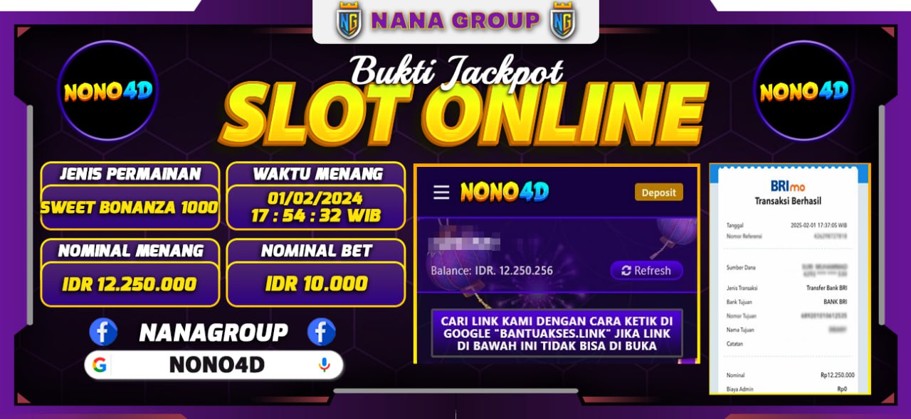 Bukti Kemenangan Besar Dibayar lunas Member NONO4D RP 12.250.000, 1 Februari 2025