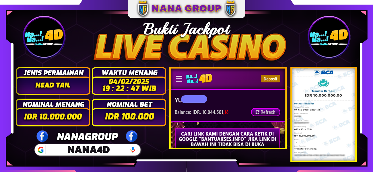 Bukti Kemenangan Besar Dibayar lunas Member NANA4D RP 10.000.000, 4 Februari 2025